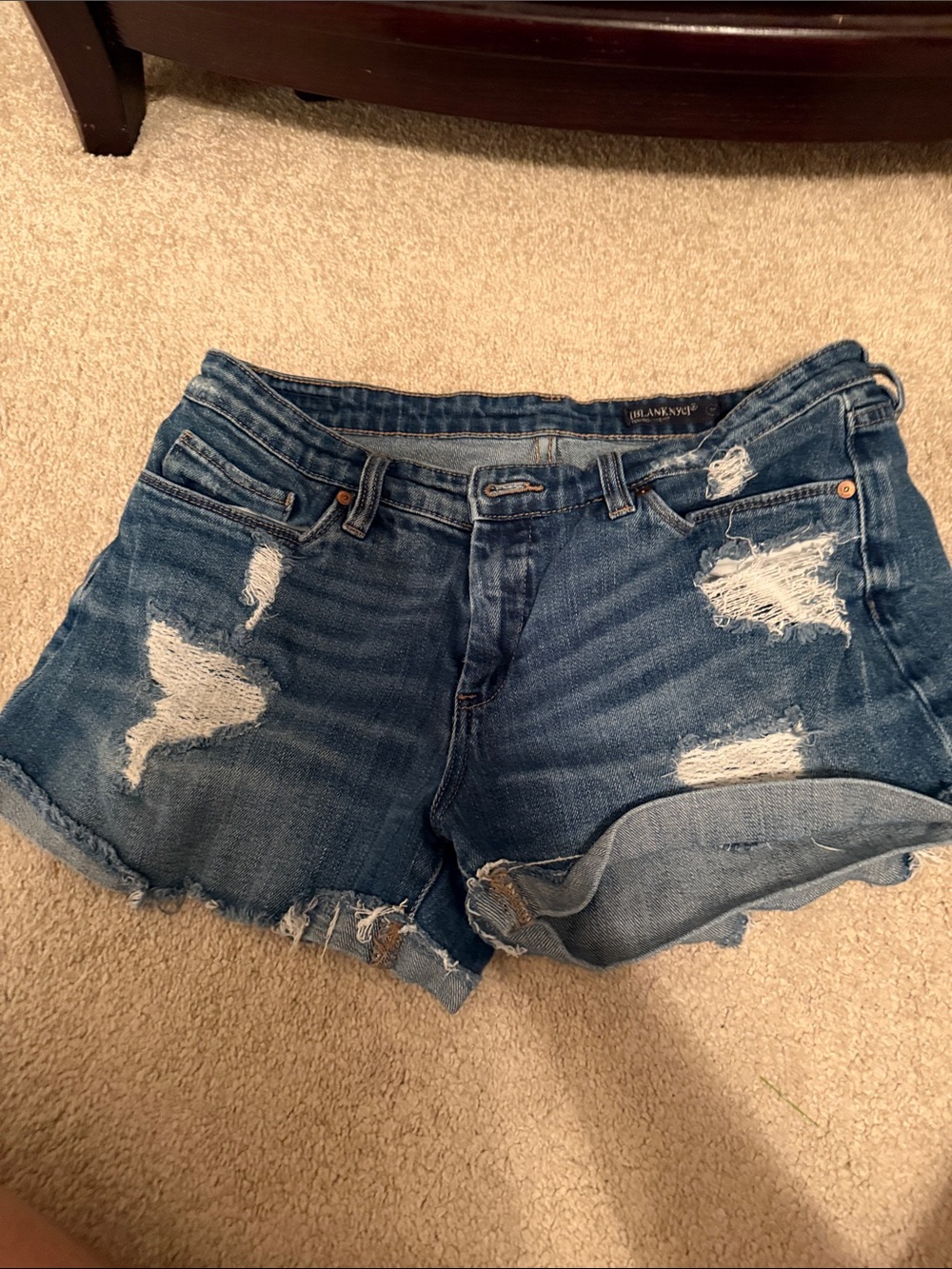 Blank NYC Distressed Blue Denim Jean Shorts
